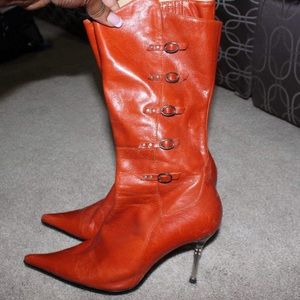 Orange Boots with Mini side Buckles